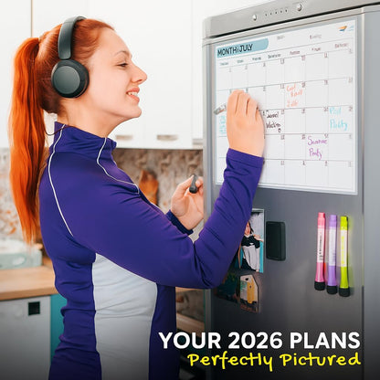 Magnetic Weekly Planner for Fridge - 17x12” Stain-Resistant Dry Erase Whiteboard Fridge Calendar with Large Writing Space for Schedules, Chores & Meals - Includes 4 Markers & Eraser