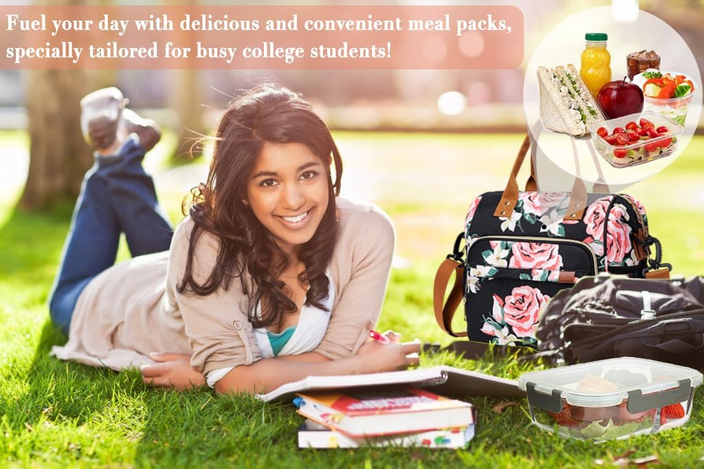 TuErCao Small Lunch Bag Lightweight Insulated Lunch Box for Women Work Portable Soft Cooler for Picnic Travel Road Trips, Loncheras para Mujer, Black