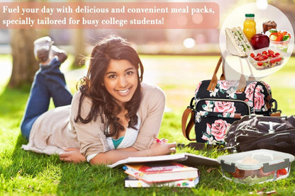 TuErCao Small Lunch Bag Lightweight Insulated Lunch Box for Women Work Portable Soft Cooler for Picnic Travel Road Trips, Loncheras para Mujer, Black