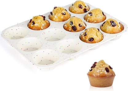 CAKETIME Silicone Mini Muffin Pan, 24 Cups Nonstick Mini Cupcake Pan for Baking Muffin, Cupcake, Egg Bites, Fat Bomb, 1 Pack Confetti