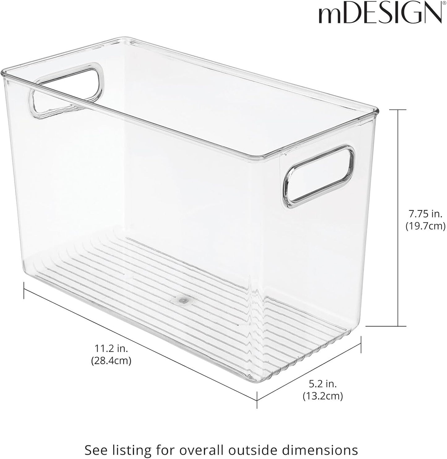 mDesign Plastic Storage Organizer Container Bin for Kitchen Organization in Pantry, Cabinet, Countertop Fridge, Refrigerator, and Freezer - Hold Food, Drink, or Snacks, Ligne Collection, 4 Pack, Clear