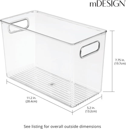 mDesign Plastic Storage Organizer Container Bin for Kitchen Organization in Pantry, Cabinet, Countertop Fridge, Refrigerator, and Freezer - Hold Food, Drink, or Snacks, Ligne Collection, 4 Pack, Clear