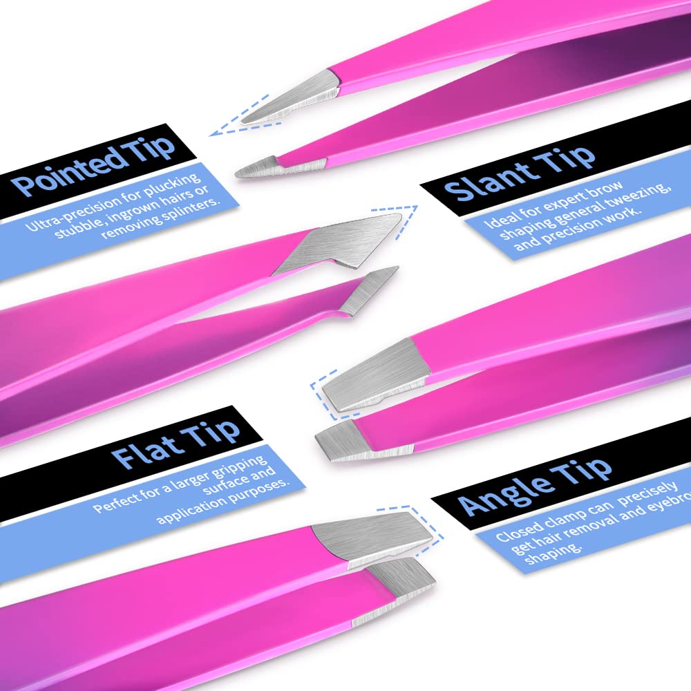 TsMADDTs Eyebrow Tweezers Set and Curved Scissor, Professional Stainless Steel Tweezers for Women and Men, Splinter and Ingrown Hair Removal