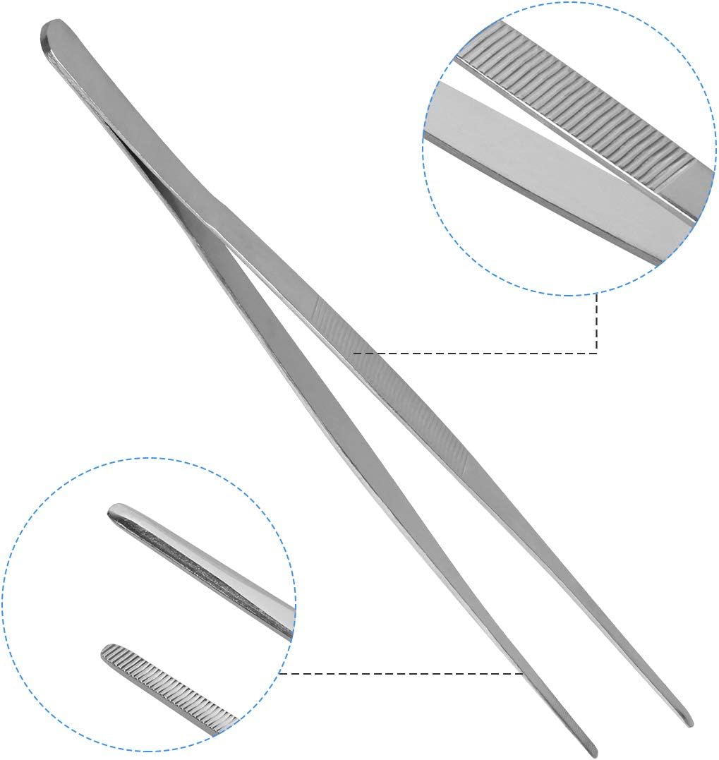 AHIER Kitchen tweezer Stainless Steel, 8inch Long tweezer with Precision Serrated Tips for Cooking Pincette for Sea food, Bar Tweezer