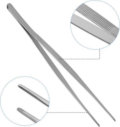 AHIER Kitchen tweezer Stainless Steel, 8inch Long tweezer with Precision Serrated Tips for Cooking Pincette for Sea food, Bar Tweezer