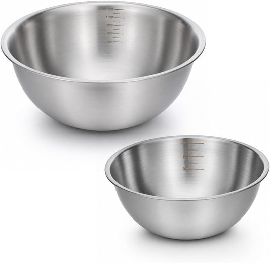 2Pcs Stainless Steel Mixing Bowls 6. 7" 7.8" Metal Bowl, Silver 700/1200ml