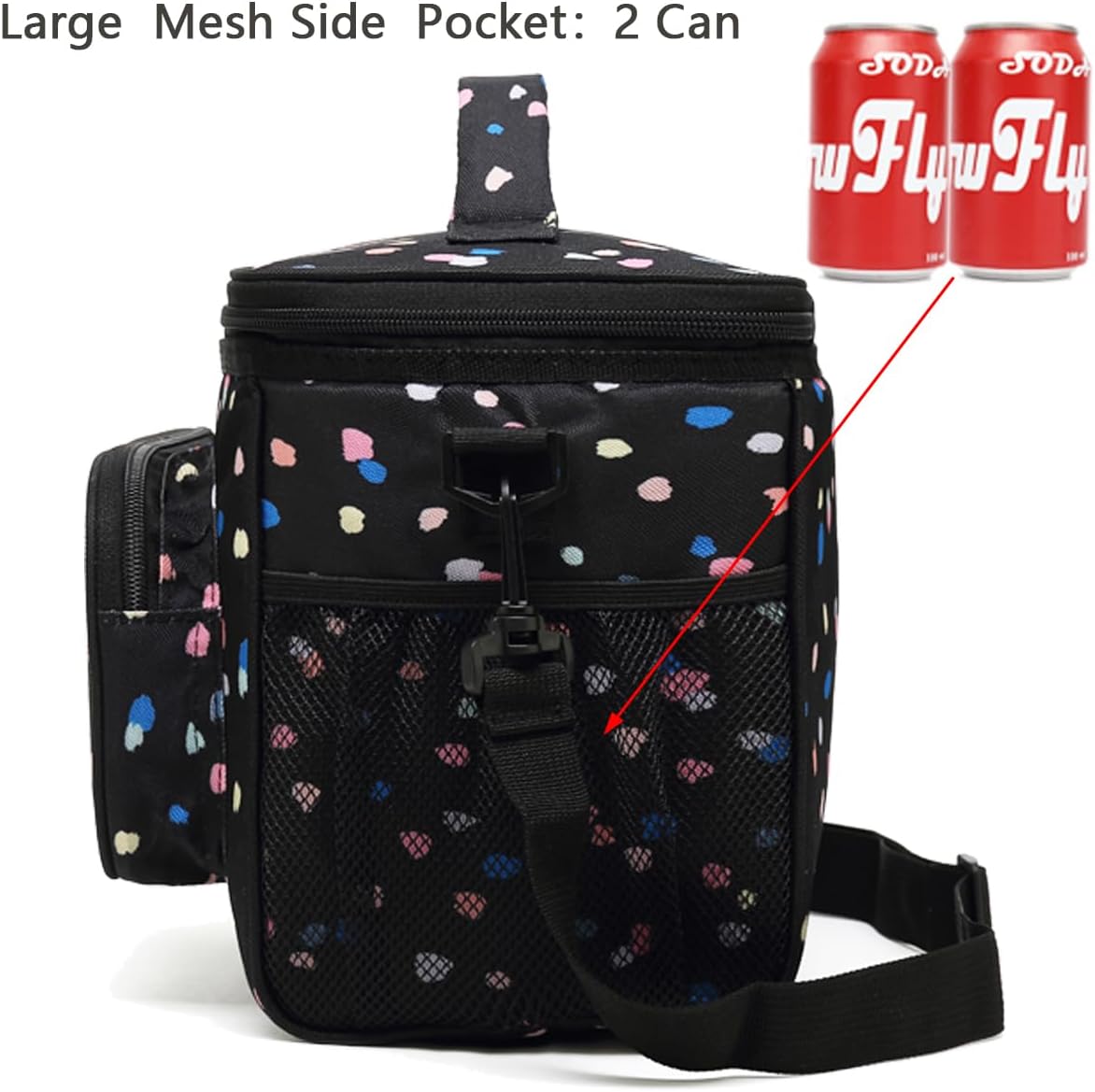 FlowFly Insulated Reusable Lunch Bag Adult Large Lunch Box for Women and Men with Adjustable Shoulder Strap,Front Zipper Pocket and Dual Large Mesh Side Pockets,Cherry - Colors A