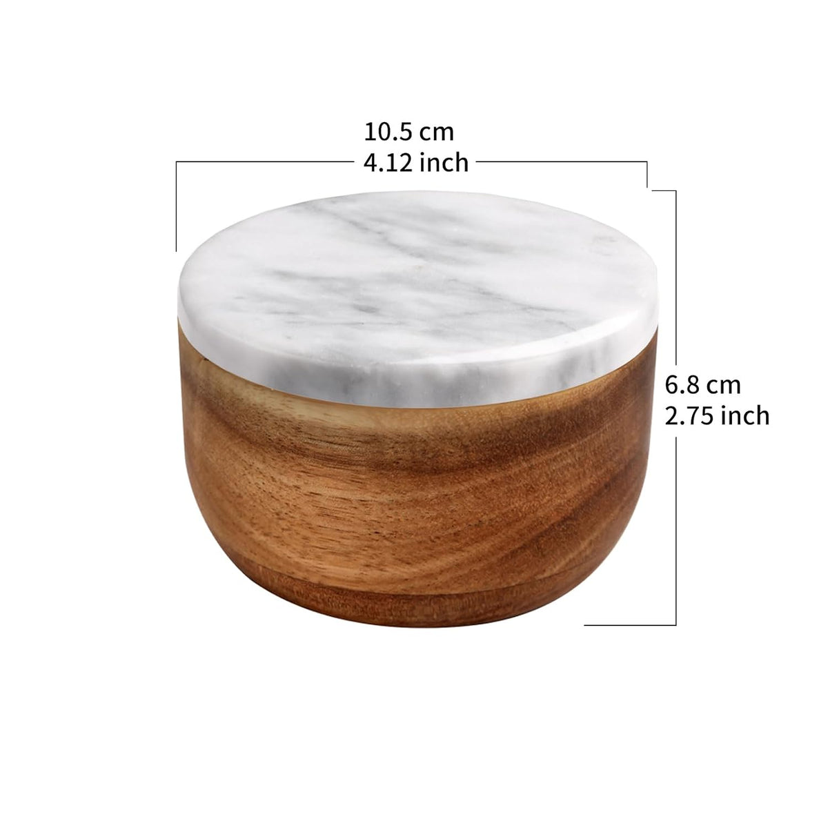 jalz jalz Acacia Wood Salt Cellar with white Marble Lid, 10oz Pinch Pot & Spoon
