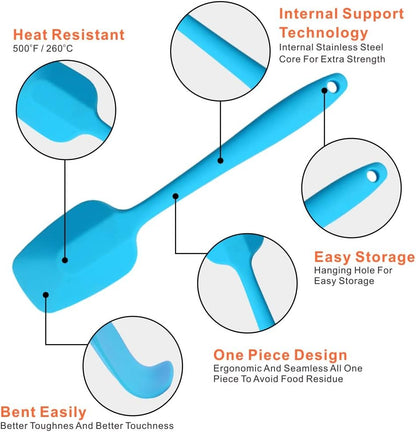 Silicone Spatulas Set, Rubber Spoon Spatula Heat Resistant Spoonula One Piece Design Seamless Spatula Non-Stick Scrapers Baking Mixing Tool (Dark Blue)