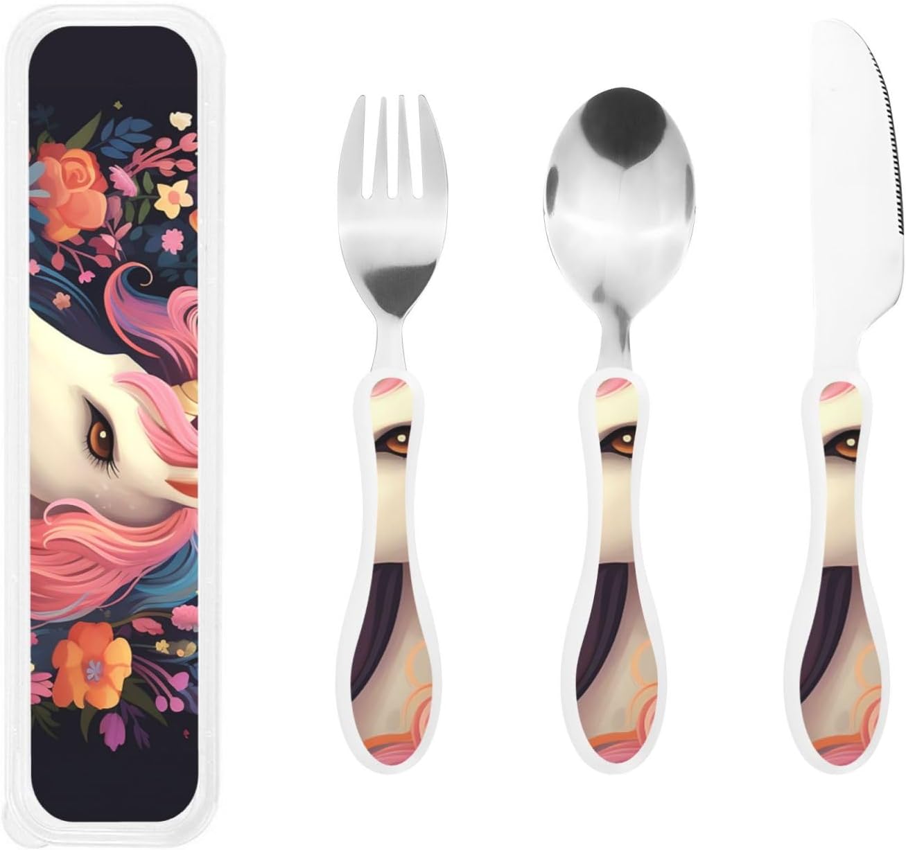 3-Piece Kids Silverware Set With Storage Case, Stainless Steel Reusable Children Safe Knife Spoon Fork Set African Animals Children Flatware Set For Kids Lunch Box