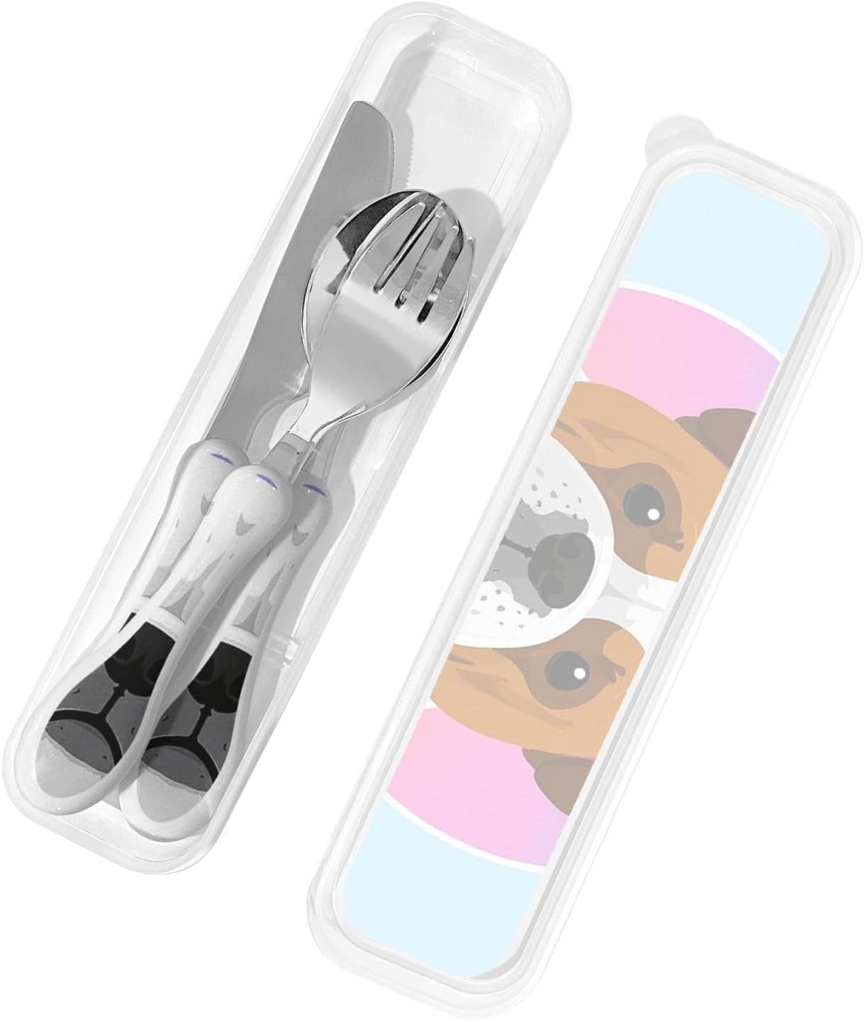 3-Piece Kids Silverware Set With Storage Case, Stainless Steel Reusable Children Safe Knife Spoon Fork Set Cute Puppy Children Flatware Set For Kids Lunch Box