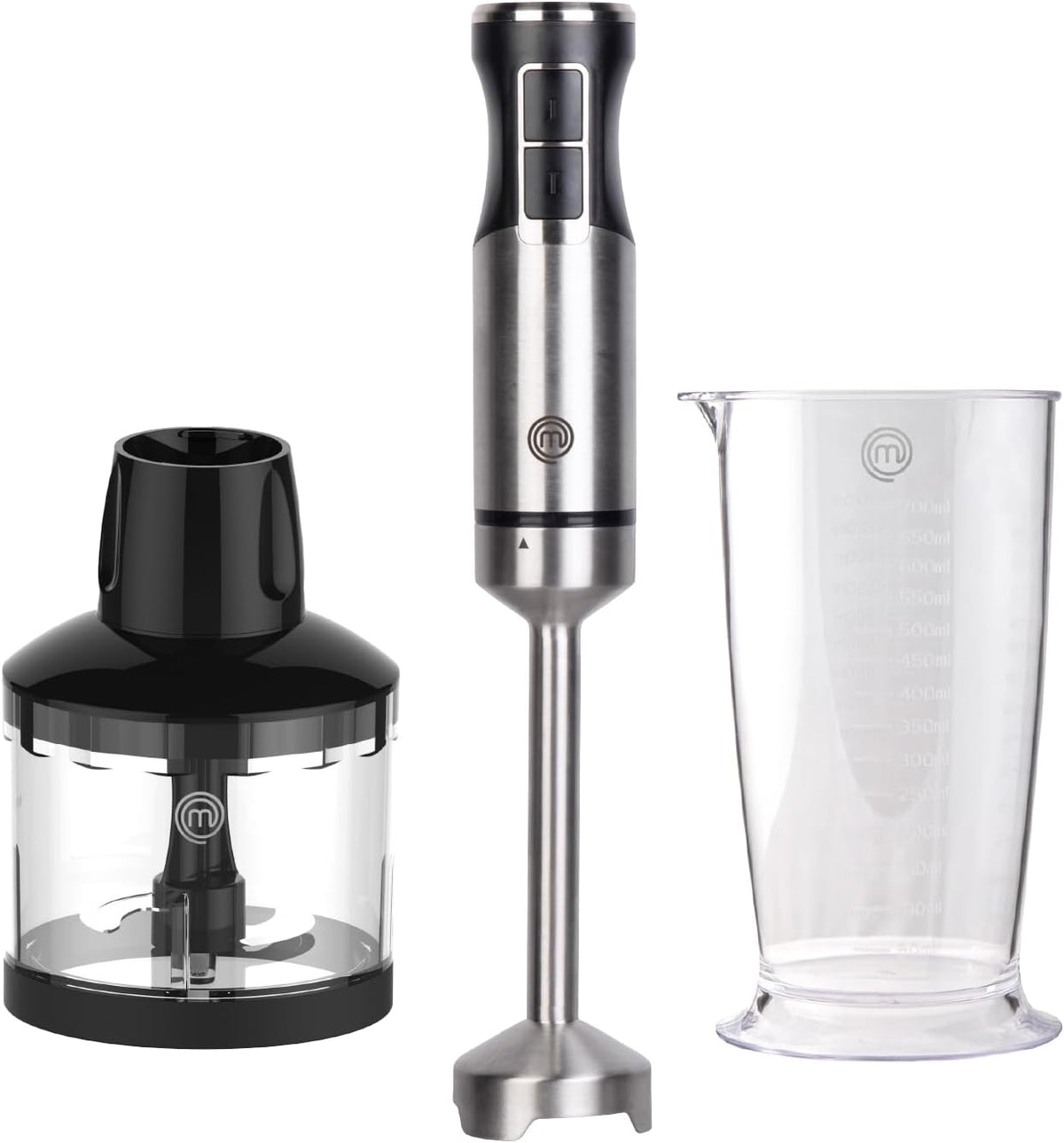 MasterChef Immersion Blender Handheld with Electric Whisk & Milk Frother Attachments, Hand Held Stainless Steel Stick Emulsifier for Making Baby Food, Soup, Puree, Cake, Cappuccino, Latte etc, 400W