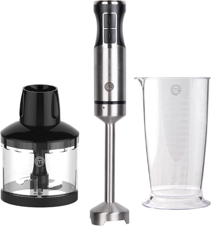 MasterChef Immersion Blender Handheld with Electric Whisk & Milk Frother Attachments, Hand Held Stainless Steel Stick Emulsifier for Making Baby Food, Soup, Puree, Cake, Cappuccino, Latte etc, 400W