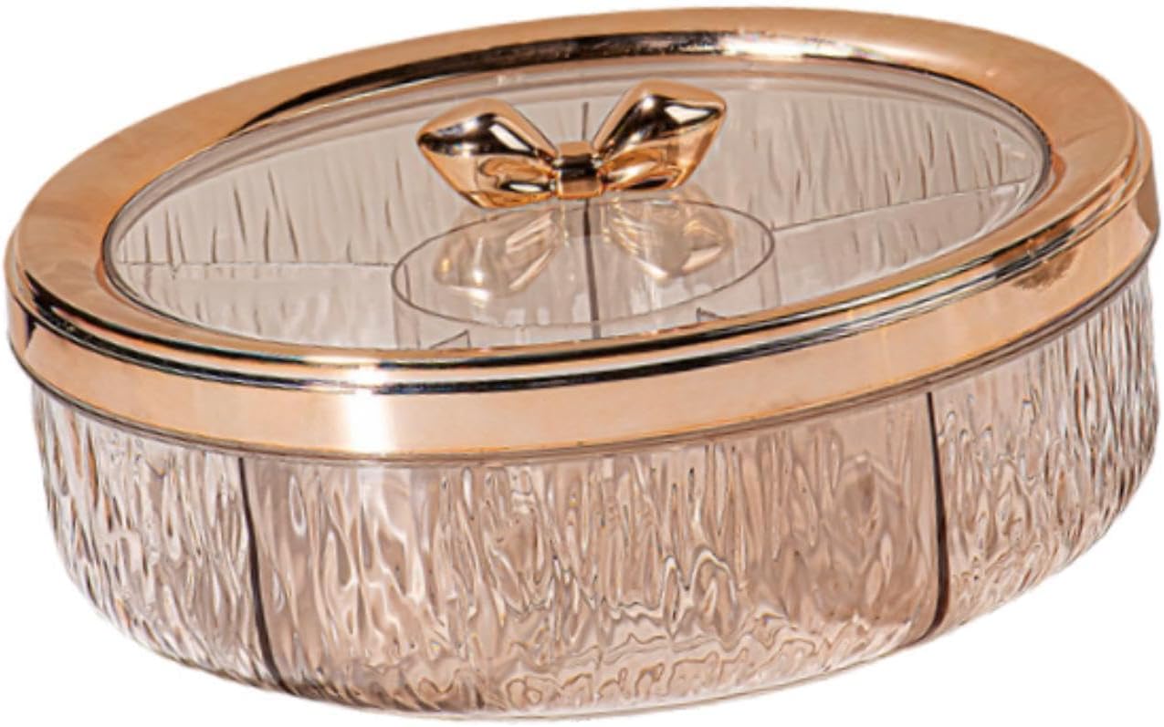 Divided Serving Tray Snack Platter Rotating 6 Compartments Dustproof Nuts Storage Platter Dessert Plate for Home Living Room, rose golden ball