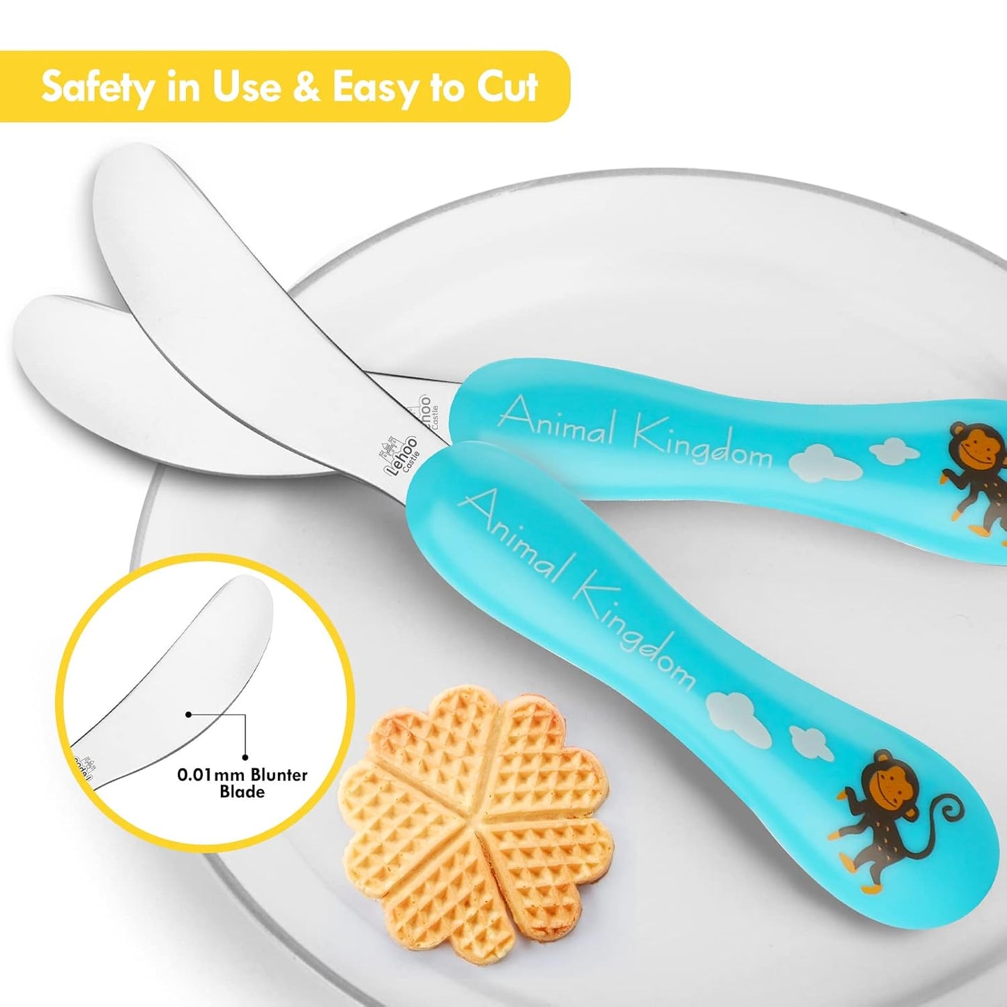 Lehoo Castle 6 Pieces Toddler Utensils, Kids Silverware for 2 3 4 Years Old, Stainless Steel Fork and Spoon Set with Plastic Handle, Safe Toddler Cutlery (Dinosaur)