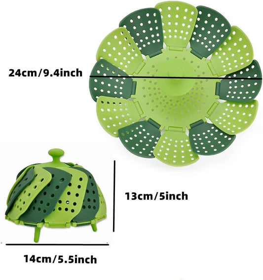 Steamer Basket, Silicone Steamer, Leisure Lotus for Steaming Food and Vegetables - Folding, Non-Scratch, BPA-Free (Green)