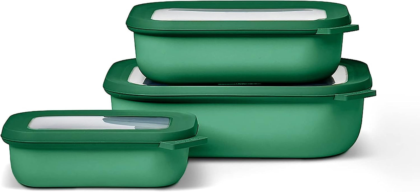 Mepal – Multi Bowl Cirqula 3-Piece Set – Food Storage Container with Lid - Suitable as Airtight Storage Box for Fridge & Freezer, Microwave Container & Servable Dish - 500, 1000, 2000ml - Vivid green