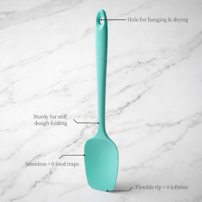 600ºF Heat Resistant Spatulas, High Heat Food Safe Semless Kitchen Silicone Scraper Set for Cooking Baking Mixing Scraping Stirring Nonstick Cookware Pan Bowl (4Pcs,Aqua Sky)