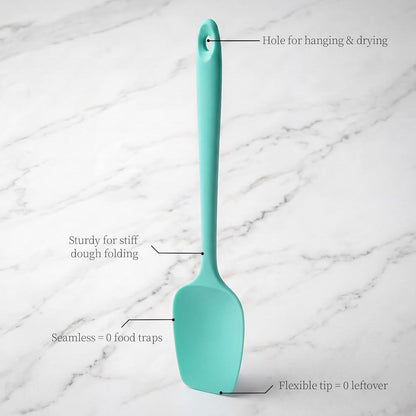 600ºF Heat Resistant Spatula, 11.34 inch High Heat Food Safe Semless Kitchen Silicone Scraper for Cooking Baking Mixing Scraping Stirring Nonstick Cookware Pan Bowl (Aqua Sky)