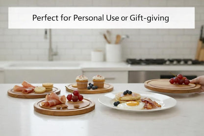 Upgraded storage-ready Small Cheese Board Set & Dessert Plate with Knife & Fork, 1-Pack 6-Inch Personal Charcuterie Tray, Bamboo, Gift-ready for Wedding, Bridal & Baby Shower Party