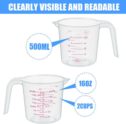 DTDNZKN 3 Pack Measuring Cup Set, Plastic Liquid Measuring Cups 250ml, 500ml & 1000ml - Clear Markings for Baking, Cooking, Mixing, Oil & Water Measurement - Essential Kitchen Tools