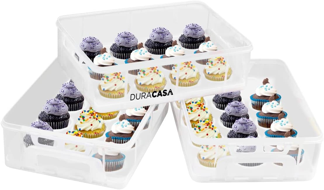 Cupcake Carrier, Cupcake Holder | Premium Upgraded Model Holds Cupcakes Steadier | Store up to 36 Cupcakes or Muffins | Stacking Cupcake Storage Container | Use 1,2, or 3 Tiers (White)
