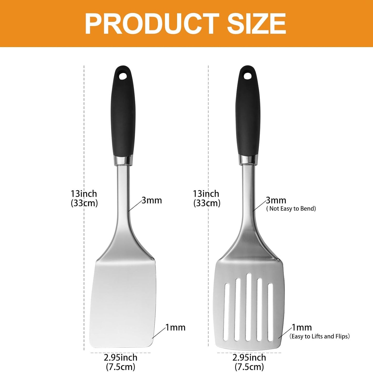 Stainless Steel Slotted Turner Spatula, Metal Spatula for Cast Iron & Stainless Steel Pans, Thin Edge Kitchen Turner for Eggs, Pancakes, Burgers, Dishwasher Safe