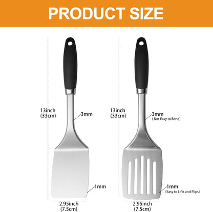 Stainless Steel Slotted Turner Spatula, Metal Spatula for Cast Iron & Stainless Steel Pans, Thin Edge Kitchen Turner for Eggs, Pancakes, Burgers, Dishwasher Safe