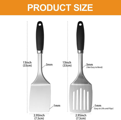 Stainless Steel Slotted Turner Spatula, Thin Edge Turner, Silver | Thin-edge Metal Spatula for Cast Iron and Stainless Steel Pans; Flips Eggs, Pancakes Burgers; Dishwasher Safe