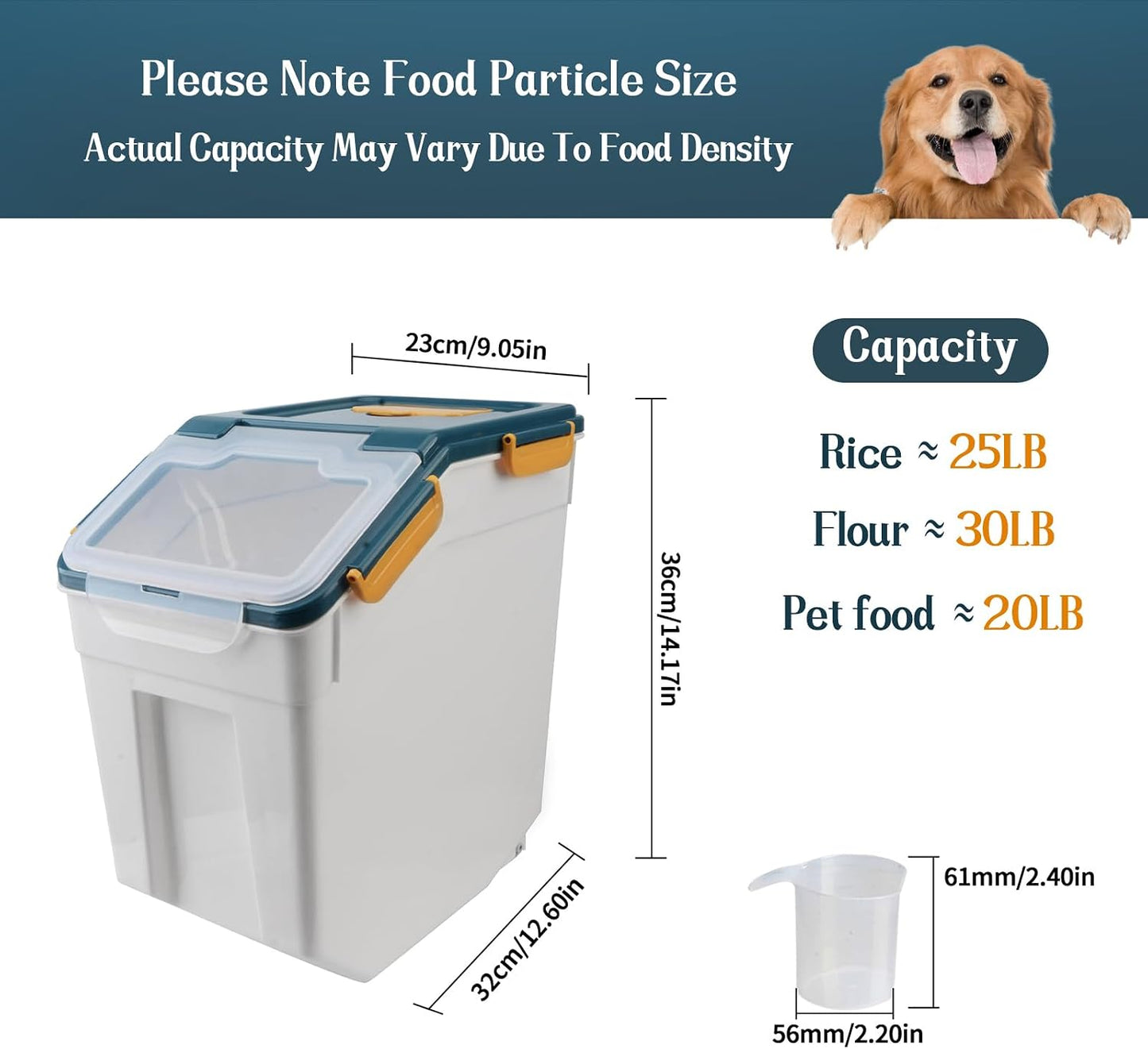 Large Flour Storage Container Bin 25lb, 2Pack Airtight Rice Storage Containers with Wheels Seal Locking Lid, BPA Free with Measuring Cup&Scoop for Flour, Rice, Grain(Green)
