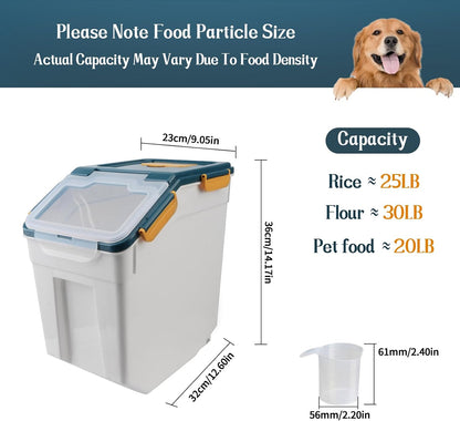 Large Flour Storage Container Bin 25lb, 2Pack Airtight Rice Storage Containers with Wheels Seal Locking Lid, BPA Free with Measuring Cup&Scoop for Flour, Rice, Grain(Green)