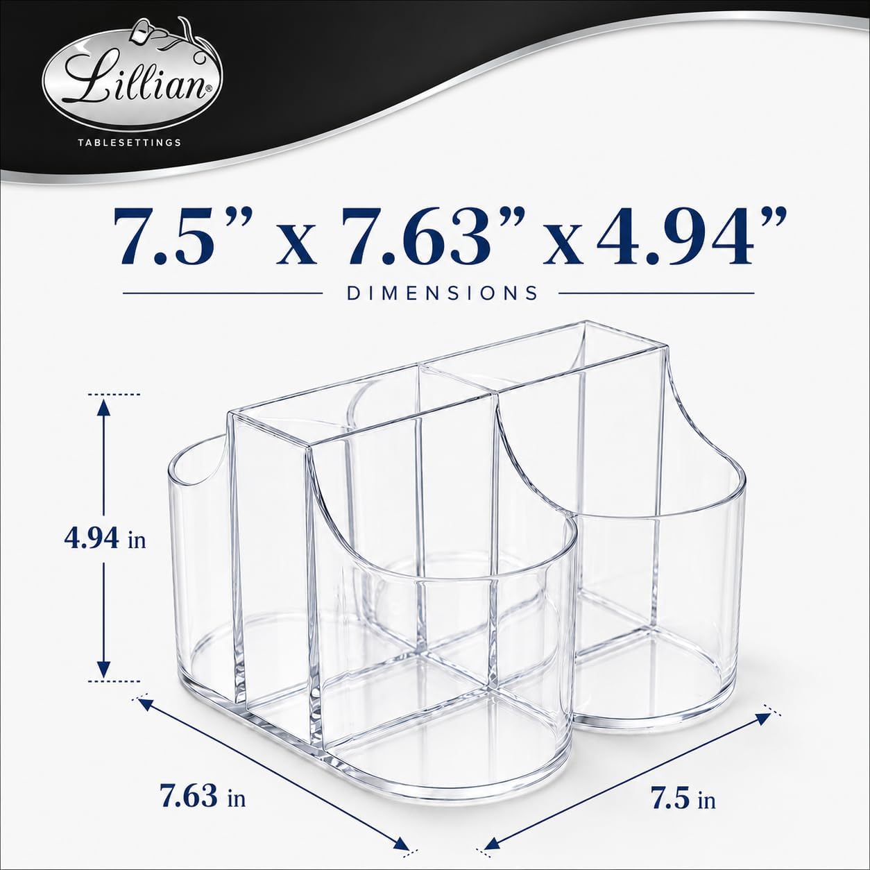 Lillian Tablesettings Cutlery Caddy Organizer 5 Compartment - Silverware Organizer & Napkin Holder - Clear, 1 Pack