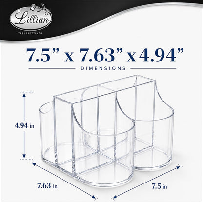 Lillian Tablesettings Cutlery Caddy Organizer 5 Compartment - Silverware Organizer & Napkin Holder - Clear, 1 Pack