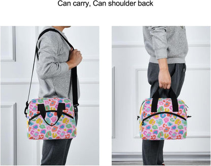 Colorful Leopard Insulated Lunch Bag Rainbow Animals Skin Print Reusable Cooler Lunch Tote Box with Shoulder Strap for Work Picnic School Beach