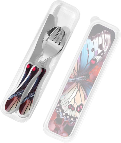 3-Piece Kids Silverware Set With Storage Case, Stainless Steel Reusable Children Safe Knife Spoon Fork Set African Animals Children Flatware Set For Kids Lunch Box