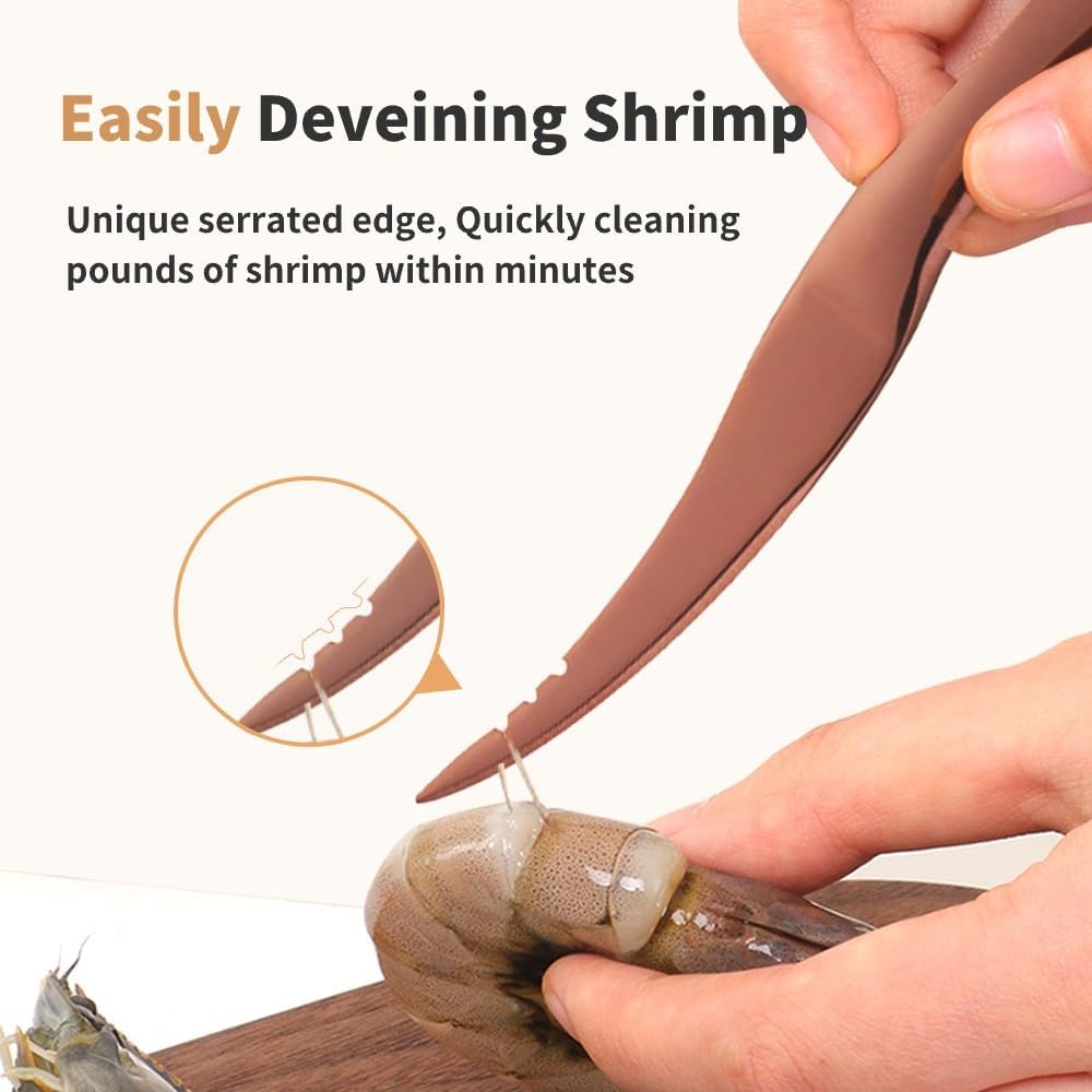 Shrimp Deveining tool Multi-Colored Shrimp Deveiner Tool Stainless Steel Shrimp Peeler and Deveiner Tool Seamless Shrimp Peeler for Easy Shrimp Deveining (Rose Gold)