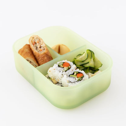 Bumkins Snack/Lunch Bento Box for Kids and Adults, 3 Compartment Container, Leak Proof Lid, for Portioning, Large Section Can Hold Sandwich, Food-Safe LFGB Platinum Silicone, Microwave-Safe, Pink