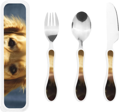 3-Piece Kids Silverware Set With Storage Case, Stainless Steel Reusable Children Safe Knife Spoon Fork Set Blue Active Girl Running Sunset Children Flatware Set For Kids Lunch Box - Colors C
