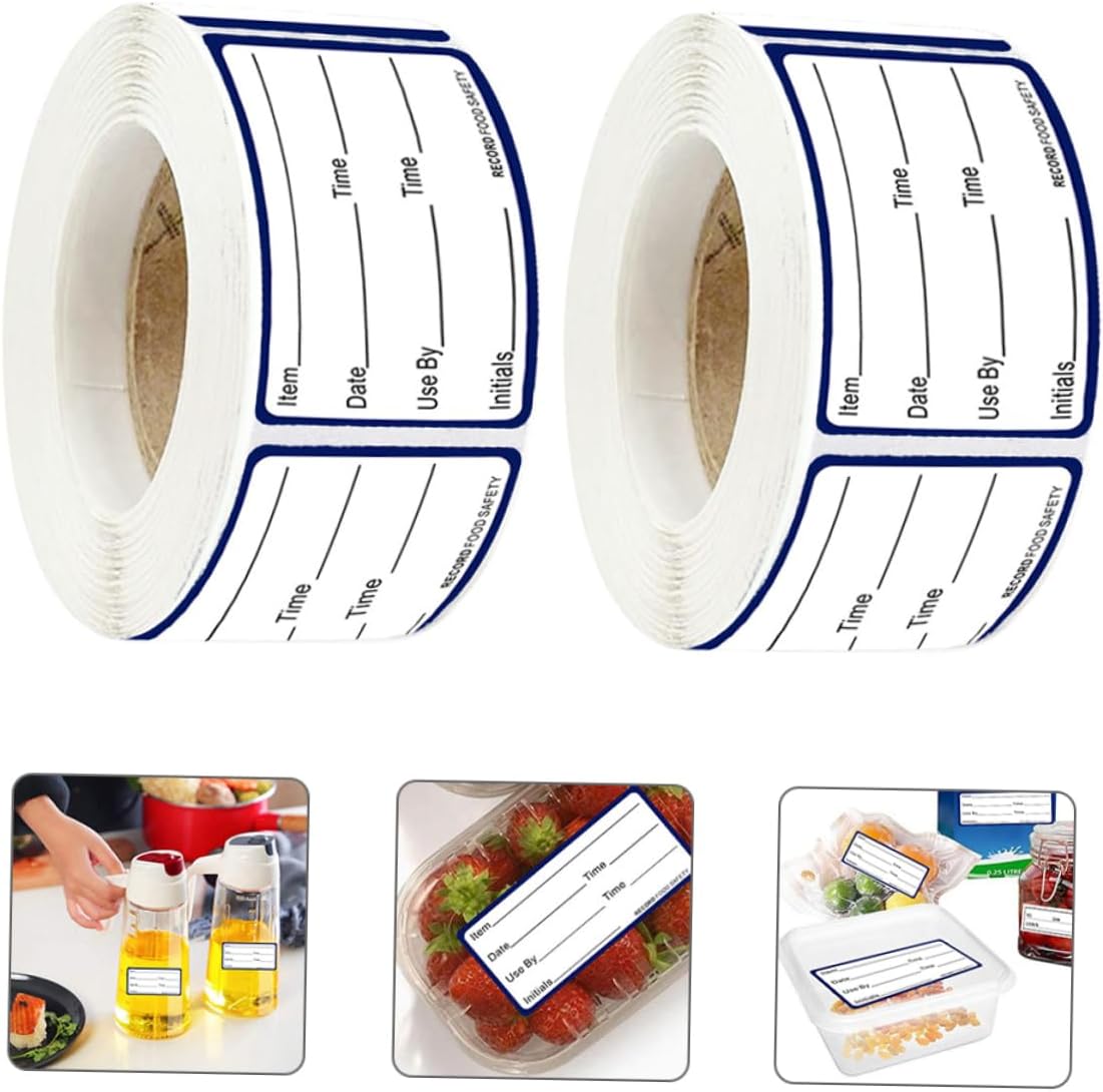 Angoily 2rolls Refrigerator Food Date Labels Writable Stickers for Freezer Storage Easy to Peel and Stick for Tracking Food Storage Dates and Contents Containers and Jars