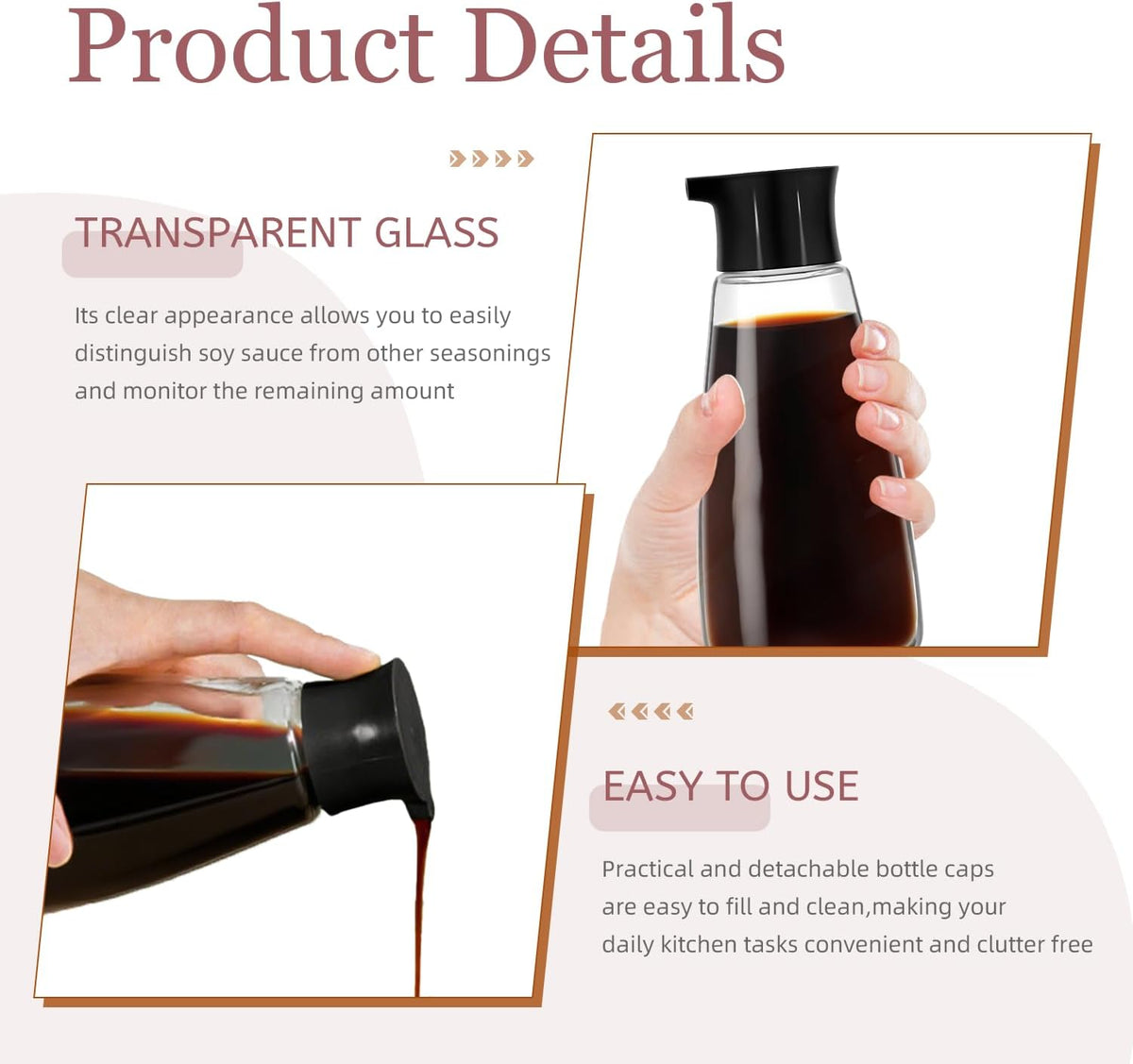 1 Pcs Glass Soy Sauce 9.6 oz Dispenser Bottle