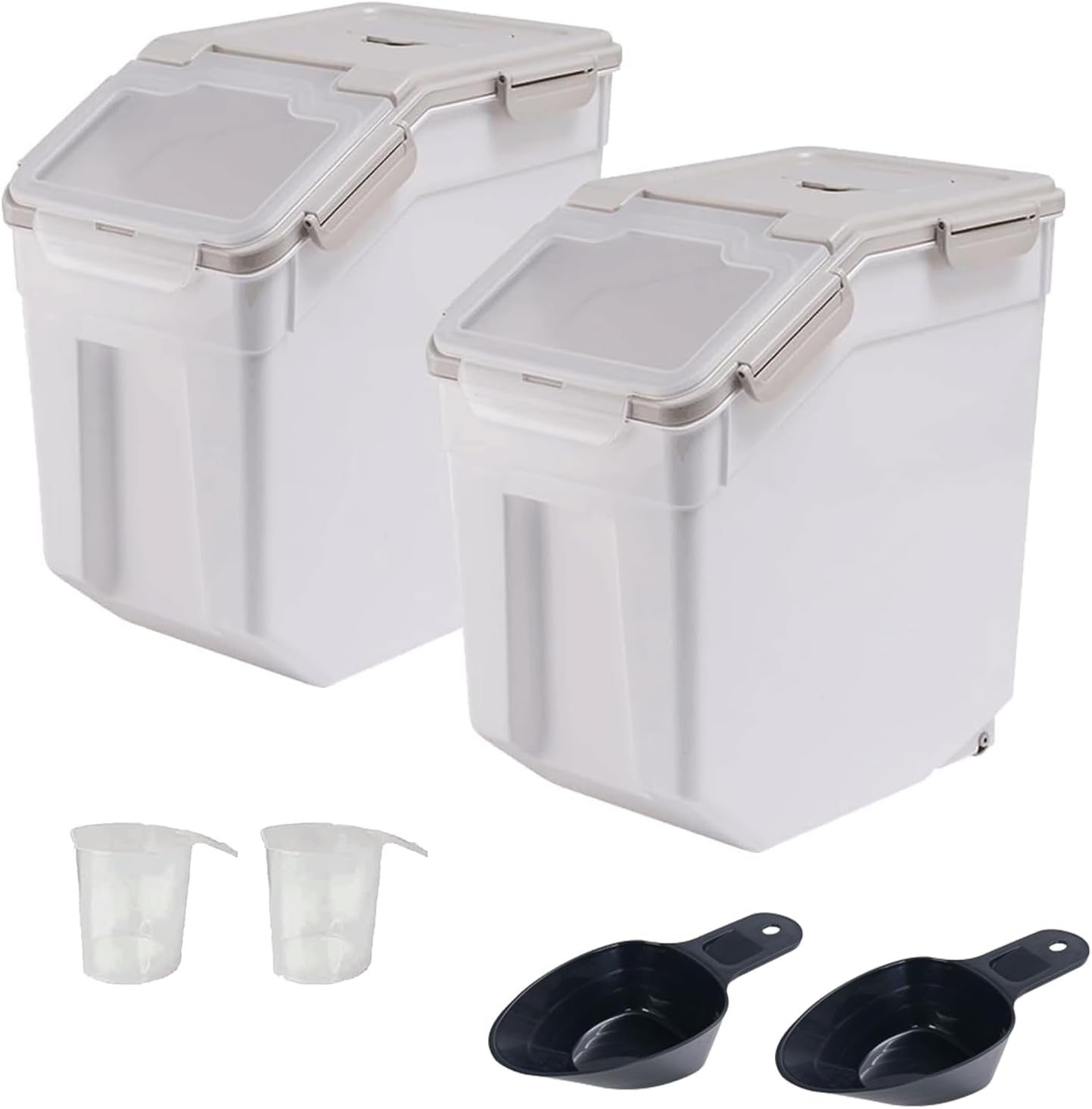 Large Flour Storage Container Bin 25lb, 2Pack Airtight Rice Storage Containers with Wheels Seal Locking Lid, BPA Free with Measuring Cup&Scoop for Flour, Rice, Grain(Green)