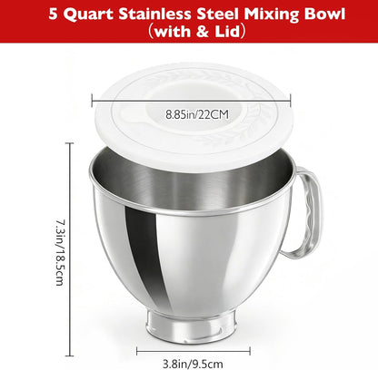 5 Quart Stainless Steel Mixing Bowl With Handle and Lid - Compatible with KitchenAid 4.5-5 QT Tilt-Head Stand Mixers (Classic & Artisan Series), Replacement Bowl for Models K45, K45SS, KSM150, KSM75