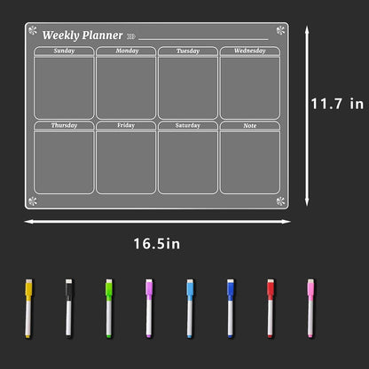 4Pcs Fridge Calendar Set, Clear Magnetic Dry Erase Daily, Weekly, Monthly Planners & Menu Board, w/ 2 Packs of 8 Markers
