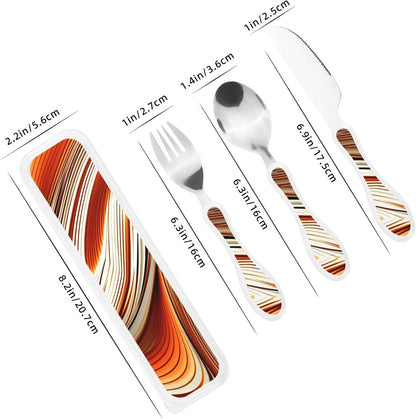 3-Piece Kids Silverware Set With Storage Case, Stainless Steel Reusable Children Safe Knife Spoon Fork Set Airplane Sunset Children Flatware Set For Kids Lunch Box