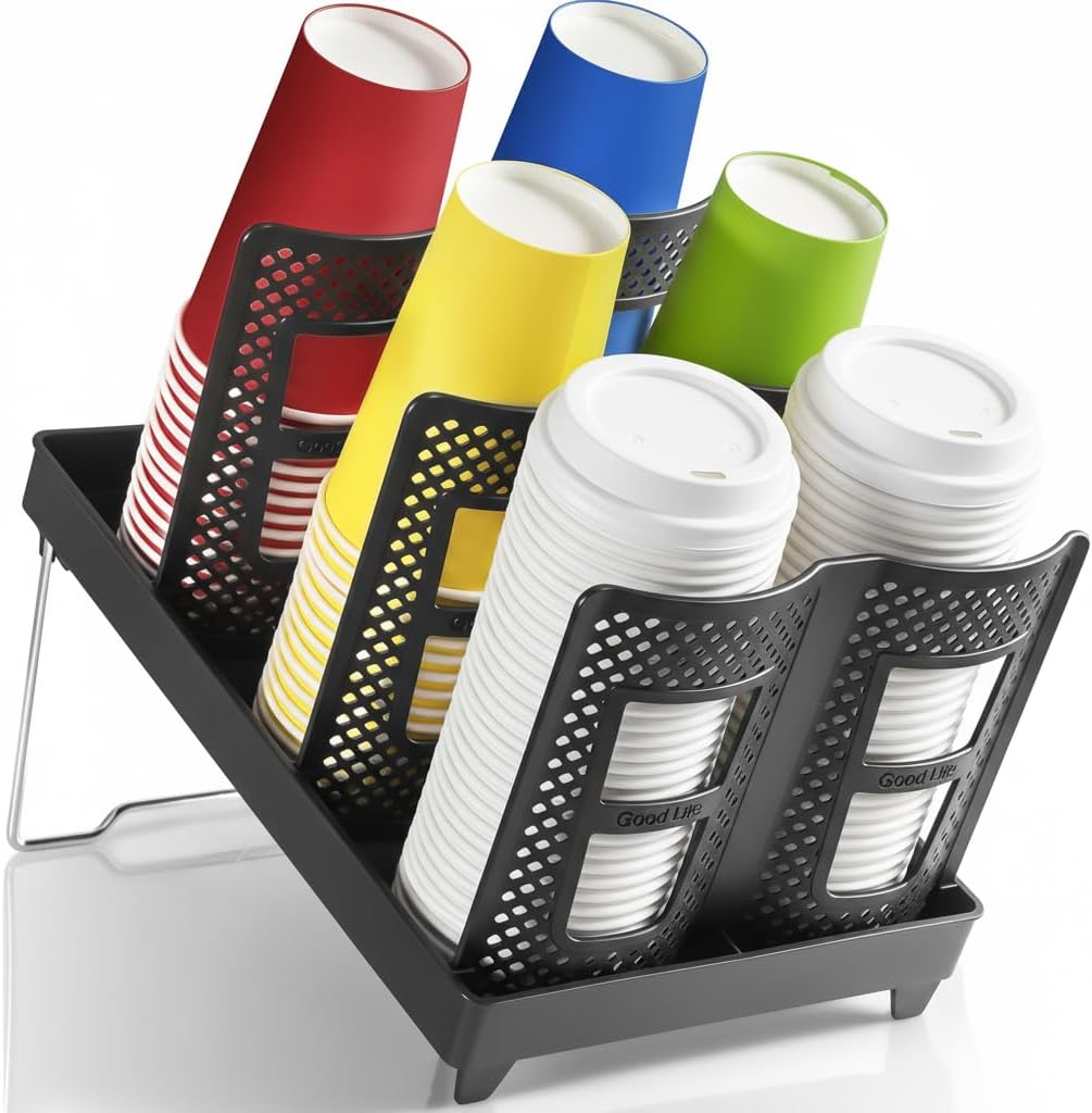 6-Slot Paper Cup and Lid Holder, Disposable Coffee Cup Dispenser, Upright Paper Cup Dispenser for Coffee Stations, Kitchens, Bars, Restaurants, Lounges (White)