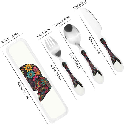 3-Piece Kids Silverware Set With Storage Case, Stainless Steel Reusable Children Safe Knife Spoon Fork Set Dragonfly Insects Flowers Children Flatware Set For Kids Lunch Box