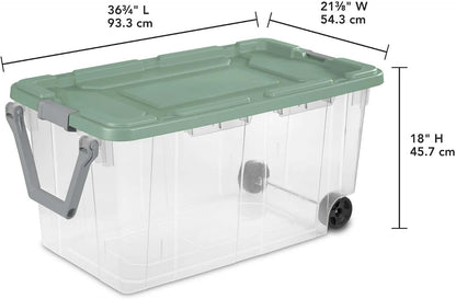 160 Quart Extra Large Wheeled Storage Boxes 2 Pack, Clear Plastic Bins with Latching Lids, Durable Rolling Containers for Garage & Home Organization