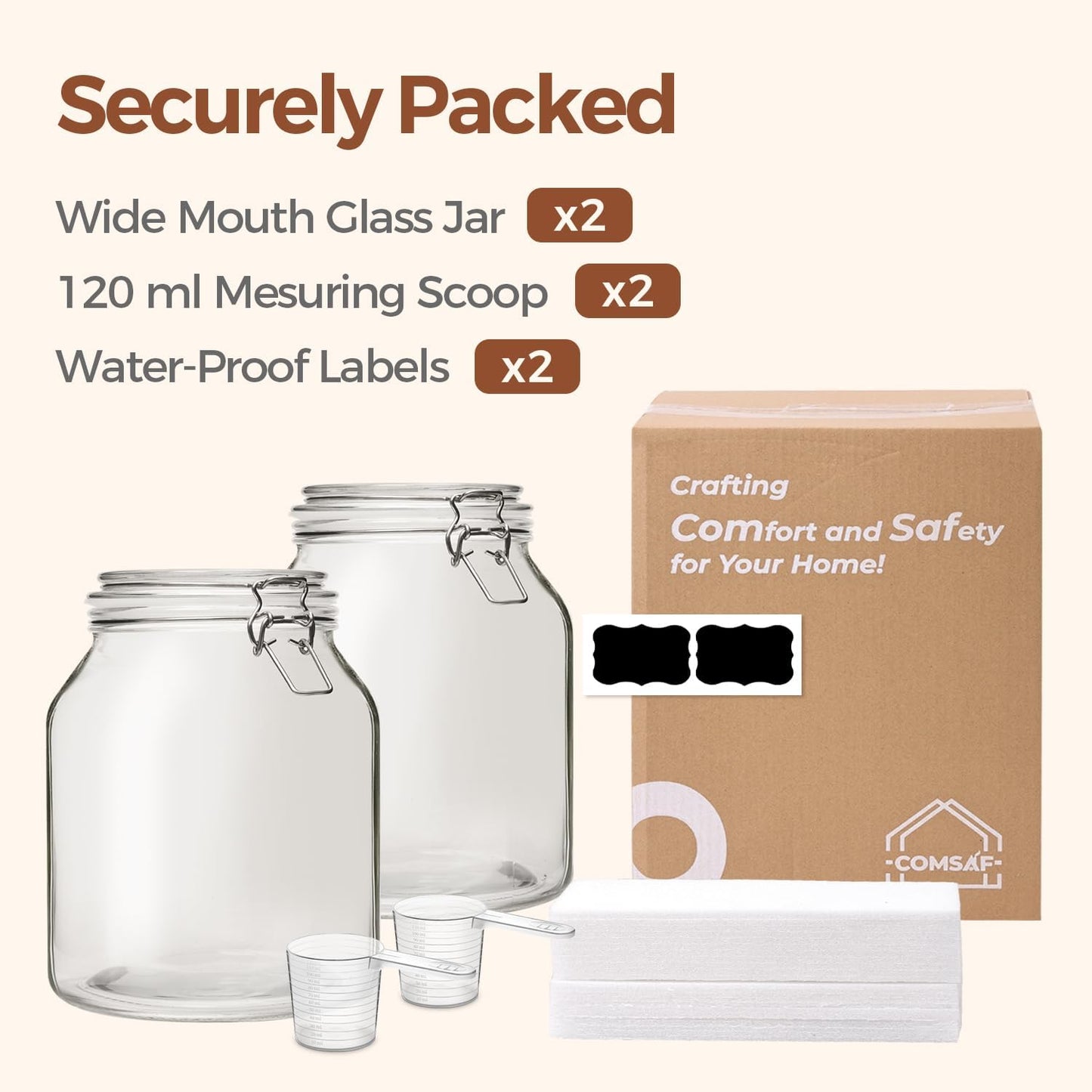 ComSaf 6-Pack 17oz Short Glass Jars for Drawers, Small Airtight Food Canisters for Spices, Nuts & Kids Snacks, Pint Sized Canning Jar Set for Jams, Pickles & Pantry Organization