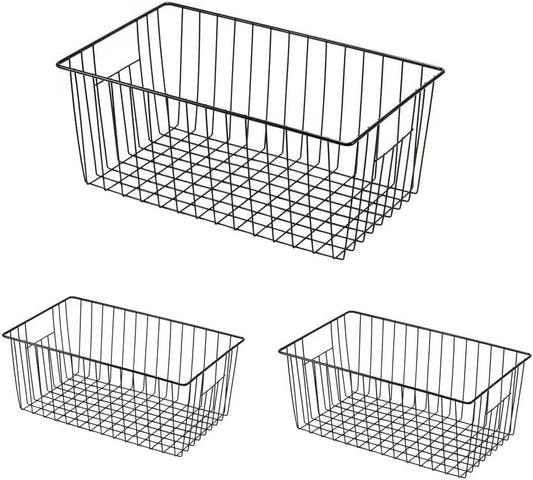 16inch Freezer Wire Storage Organizer Baskets, Household Refrigerator Bins with Built-in Handles for Cabinet, Pantry, Closet, Bedroom