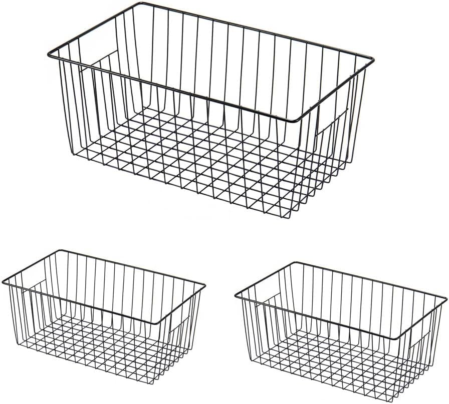 16inch Freezer Wire Storage Organizer Baskets, Household Refrigerator Bins with Built-in Handles for Cabinet, Pantry, Closet, Bedroom